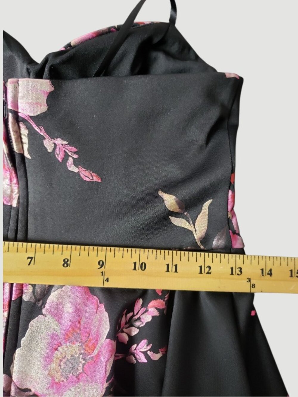 B.Darlin Strapless Floral Fit & Flare Dress Black/ fuschia Size 11/12 - Picture 7 of 12